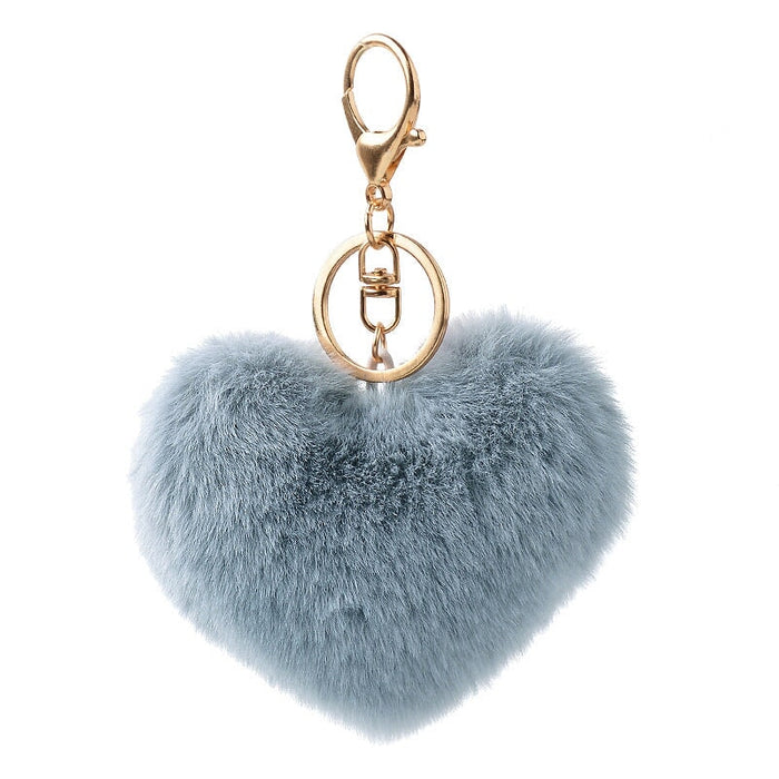 Wholesale Imitation Rex Rabbit Fur Heart Pom Pom Keychain JDC-KC-FeiRun024 Keychains 飞润 Wholesale Jewelry JoyasDeChina Joyas De China