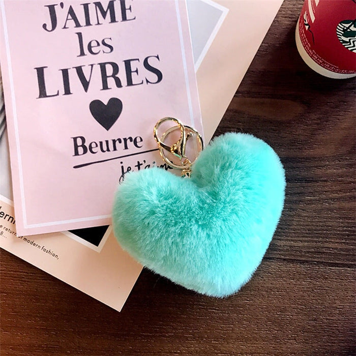 Wholesale Imitation Rex Rabbit Fur Heart Pom Pom Keychain JDC-KC-FeiRun024 Keychains 飞润 Wholesale Jewelry JoyasDeChina Joyas De China