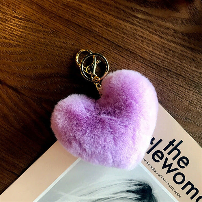 Wholesale Imitation Rex Rabbit Fur Heart Pom Pom Keychain JDC-KC-FeiRun024 Keychains 飞润 Wholesale Jewelry JoyasDeChina Joyas De China