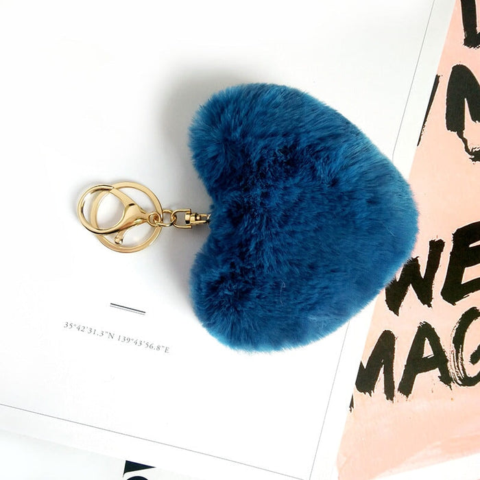 Wholesale Imitation Rex Rabbit Fur Heart Pom Pom Keychain JDC-KC-FeiRun024 Keychains 飞润 Wholesale Jewelry JoyasDeChina Joyas De China