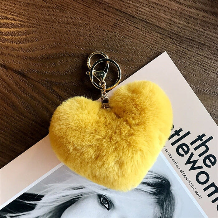 Wholesale Imitation Rex Rabbit Fur Heart Pom Pom Keychain JDC-KC-FeiRun024 Keychains 飞润 Wholesale Jewelry JoyasDeChina Joyas De China