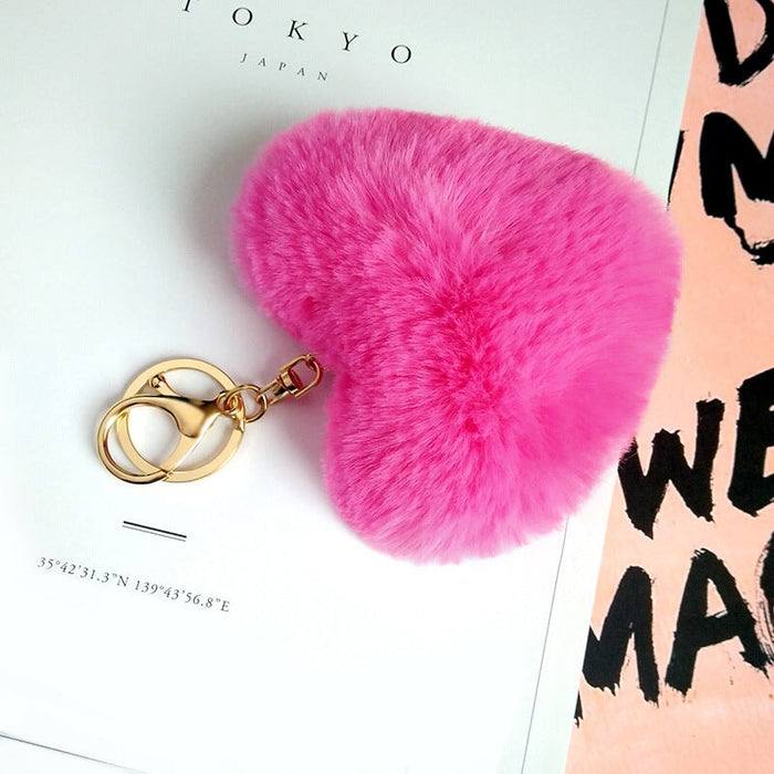 Wholesale Imitation Rex Rabbit Fur Heart Pom Pom Keychain JDC-KC-FeiRun024 Keychains 飞润 Rose OPP Wholesale Jewelry JoyasDeChina Joyas De China