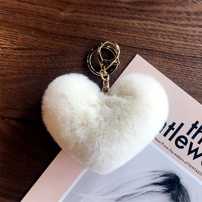 Wholesale Imitation Rex Rabbit Fur Heart Pom Pom Keychain JDC-KC-FeiRun024 Keychains 飞润 White OPP Wholesale Jewelry JoyasDeChina Joyas De China