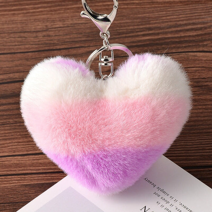 Wholesale Imitation Rex Rabbit Fur Heart Pom Pom Keychain JDC-KC-FeiRun024 Keychains 飞润 White+powder OPP Wholesale Jewelry JoyasDeChina Joyas De China