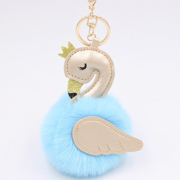 Wholesale Imitation Rex Rabbit Fur PU Leather Swan Fur Ball Pom Pom Keychain JDC-KC-Zuge013 Keychains 祖格 Wholesale Jewelry JoyasDeChina Joyas De China