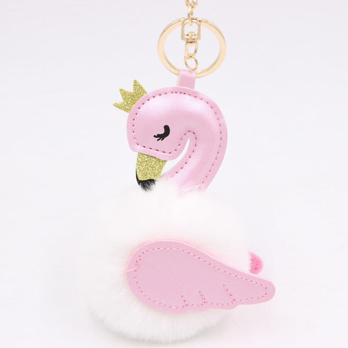 Wholesale Imitation Rex Rabbit Fur PU Leather Swan Fur Ball Pom Pom Keychain JDC-KC-Zuge013 Keychains 祖格 Wholesale Jewelry JoyasDeChina Joyas De China