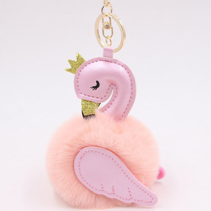 Wholesale Imitation Rex Rabbit Fur PU Leather Swan Fur Ball Pom Pom Keychain JDC-KC-Zuge013 Keychains 祖格 Wholesale Jewelry JoyasDeChina Joyas De China