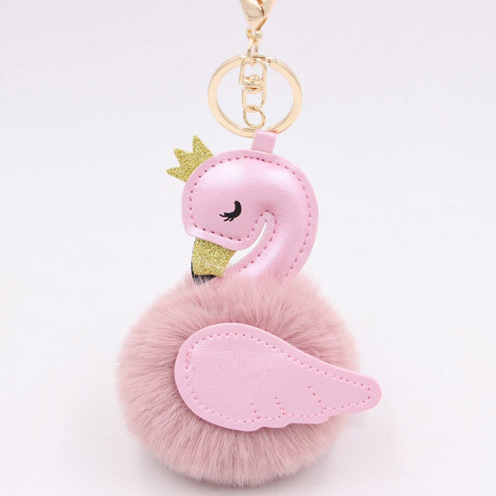 Wholesale Imitation Rex Rabbit Fur PU Leather Swan Fur Ball Pom Pom Keychain JDC-KC-Zuge013 Keychains 祖格 Bean paste powder / Wholesale Jewelry JoyasDeChina Joyas De China