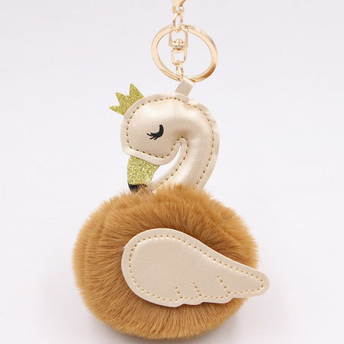 Wholesale Imitation Rex Rabbit Fur PU Leather Swan Fur Ball Pom Pom Keychain JDC-KC-Zuge013 Keychains 祖格 Coffee-champagne / Wholesale Jewelry JoyasDeChina Joyas De China