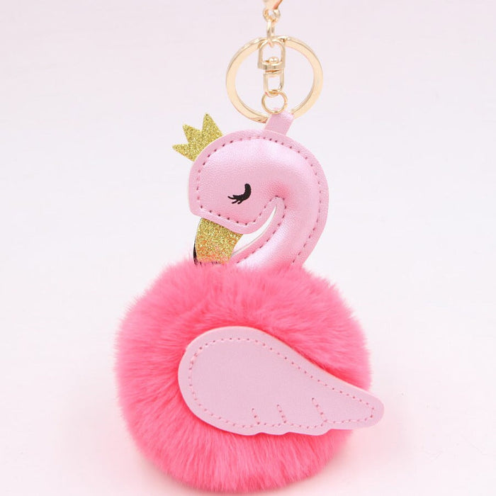 Wholesale Imitation Rex Rabbit Fur PU Leather Swan Fur Ball Pom Pom Keychain JDC-KC-Zuge013 Keychains 祖格 Watermelon red-powder / Wholesale Jewelry JoyasDeChina Joyas De China