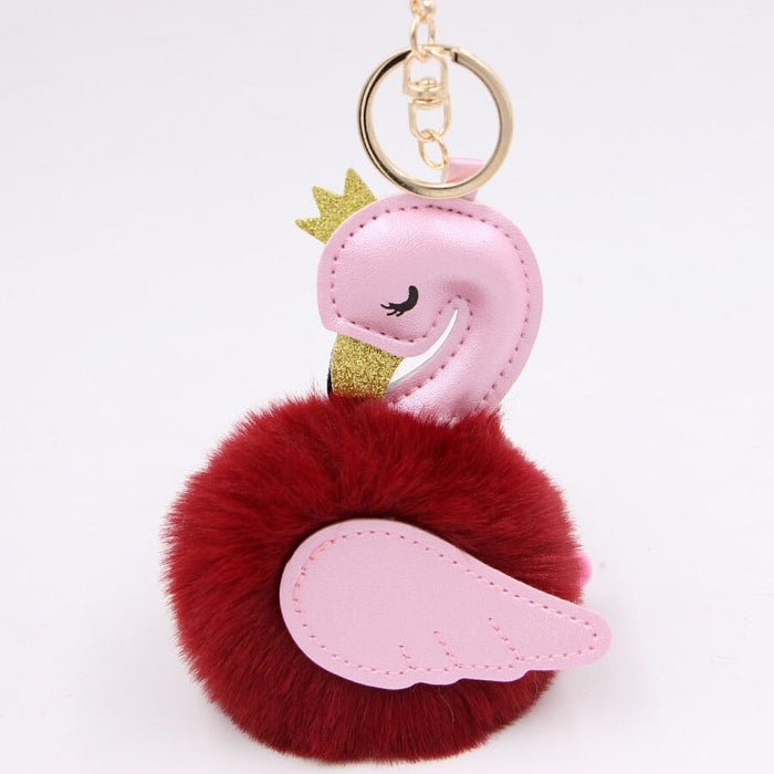 Wholesale Imitation Rex Rabbit Fur PU Leather Swan Fur Ball Pom Pom Keychain JDC-KC-Zuge013 Keychains 祖格 Wine red pink / Wholesale Jewelry JoyasDeChina Joyas De China