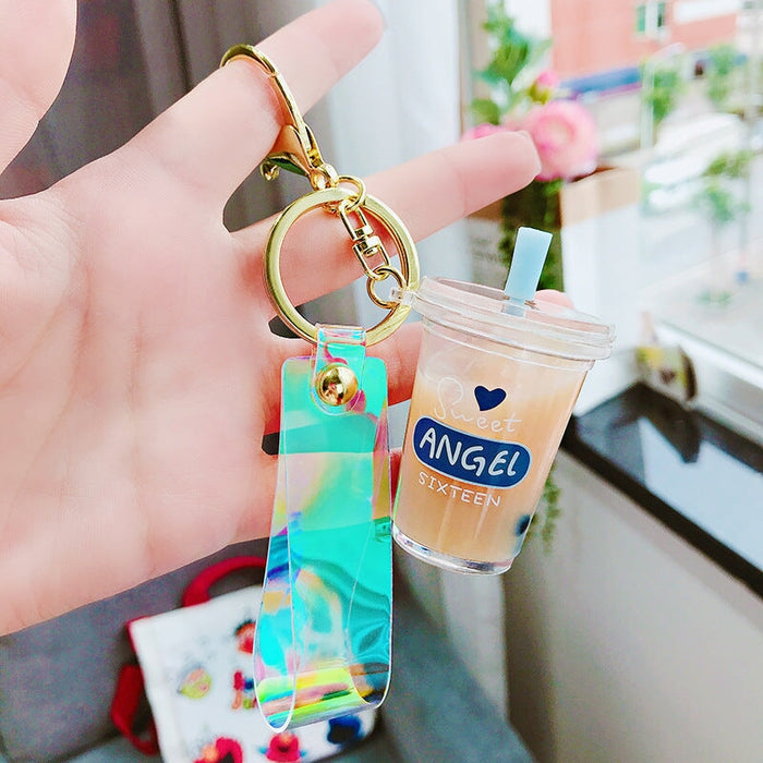 Wholesale Into Oil Pearl Milk Tea Plastic Metal Keychain JDC-KC-ManM001 Keychains 曼妙 milk tea Wholesale Jewelry JoyasDeChina Joyas De China