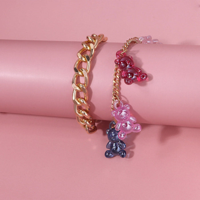 Wholesale jewelry aluminum alloy color contrast thick chain anklet women's cute cartoon acrylic bear foot ornaments Anklets JoyasDeChina Wholesale Jewelry JoyasDeChina Joyas De China