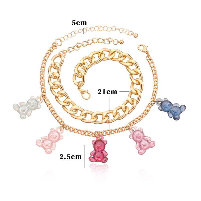 Wholesale jewelry aluminum alloy color contrast thick chain anklet women's cute cartoon acrylic bear foot ornaments Anklets JoyasDeChina Wholesale Jewelry JoyasDeChina Joyas De China