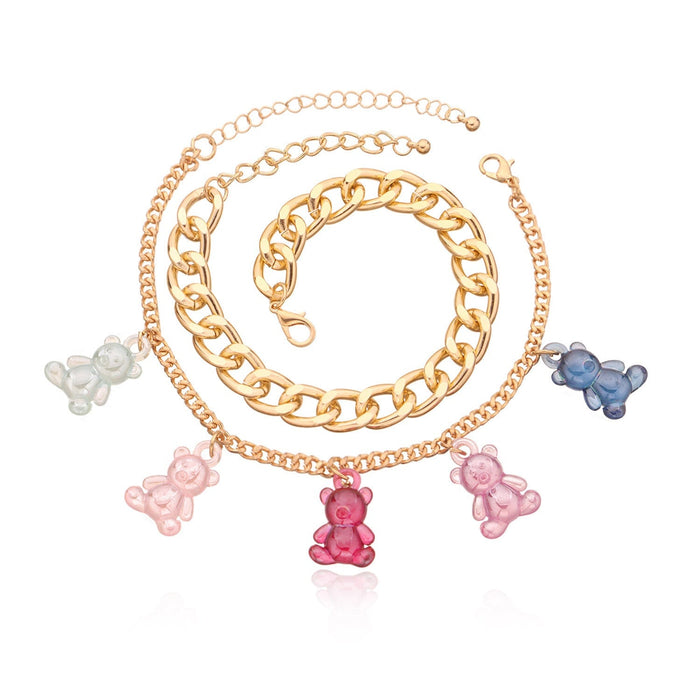 Wholesale jewelry aluminum alloy color contrast thick chain anklet women's cute cartoon acrylic bear foot ornaments Anklets JoyasDeChina Gold Wholesale Jewelry JoyasDeChina Joyas De China