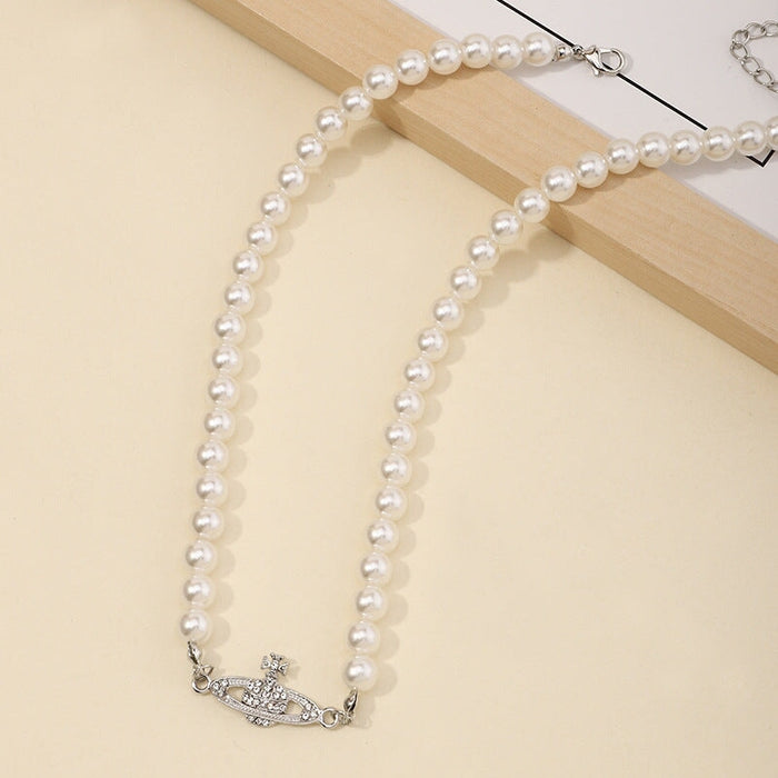 Wholesale Jewelry pearl pendant necklace Women's elegant clavicle chain necklace pearl necklace Necklaces JoyasDeChina Saturn silver Wholesale Jewelry JoyasDeChina Joyas De China