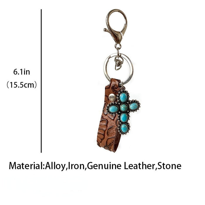 Wholesale Leather Alloy Turquoise Cross Keychain MOQ≥2 JDC-KC-HeYi002 Keychains 合异 Wholesale Jewelry JoyasDeChina Joyas De China