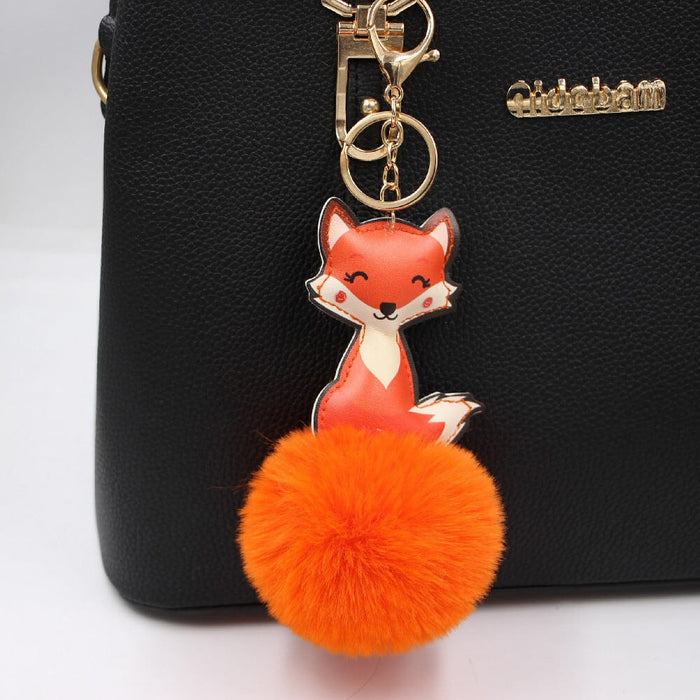 Wholesale Leather Fox Alloy Faux Fur Ball Pom Pom Keychain JDC-KC-Zuge008 Keychains 祖格 Wholesale Jewelry JoyasDeChina Joyas De China