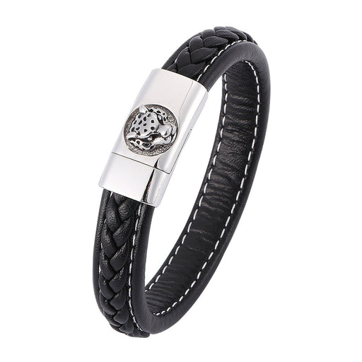 Wholesale Leather Leopard Head Stainless Steel Magnetic Buckle Bracelet JDC-BT-RShen031 Bracelet 日盛 Wholesale Jewelry JoyasDeChina Joyas De China