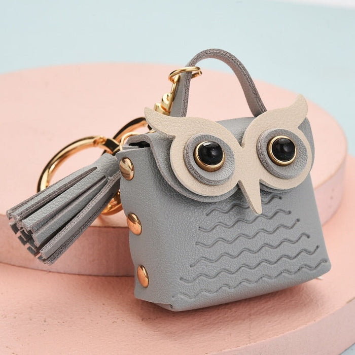 Wholesale Leather Owl Keychain JDC-KC-WS151 Keychains 围颂 grey Wholesale Jewelry JoyasDeChina Joyas De China