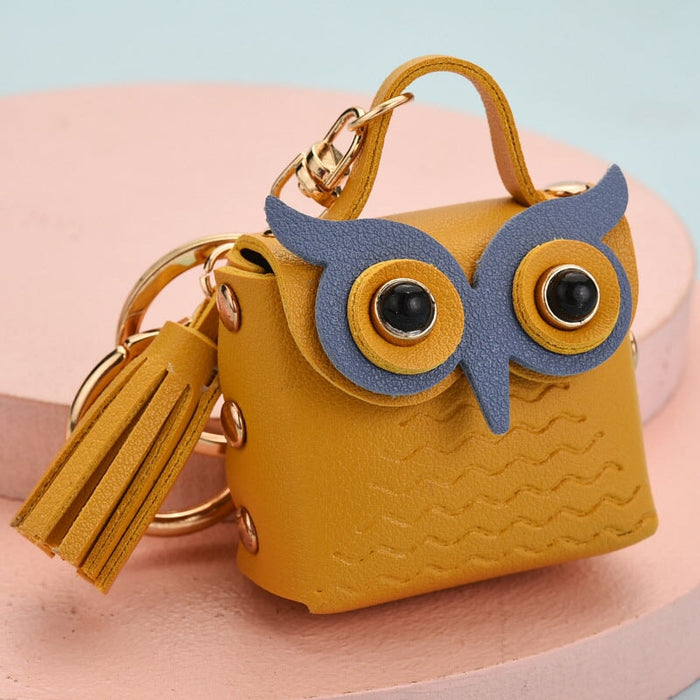 Wholesale Leather Owl Keychain JDC-KC-WS151 Keychains 围颂 yellow Wholesale Jewelry JoyasDeChina Joyas De China