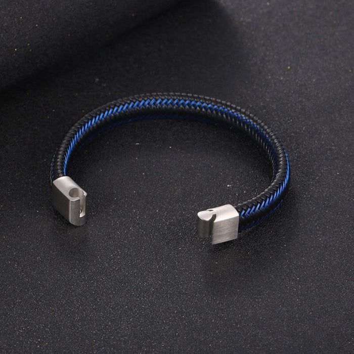 Wholesale Leather Rope Braided Titanium Steel Buckle Couple Bracelet JDC-BT-Yixin009 Bracelet 壹芯 Wholesale Jewelry JoyasDeChina Joyas De China