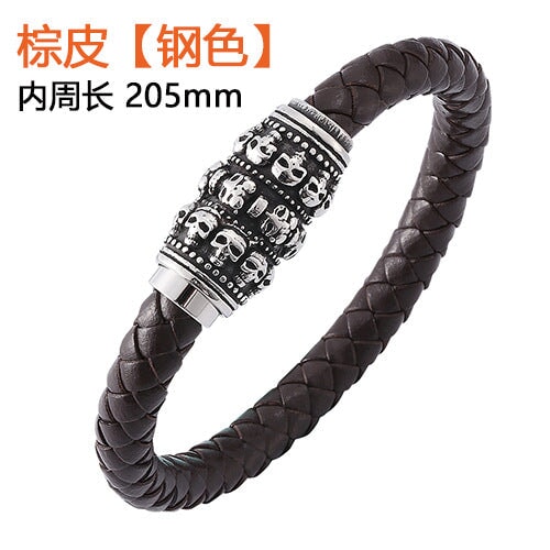 Wholesale Leather Stainless Steel Skull Magnetic Buckle Bracelet JDC-BT-RShen013 Bracelet 日盛 Wholesale Jewelry JoyasDeChina Joyas De China