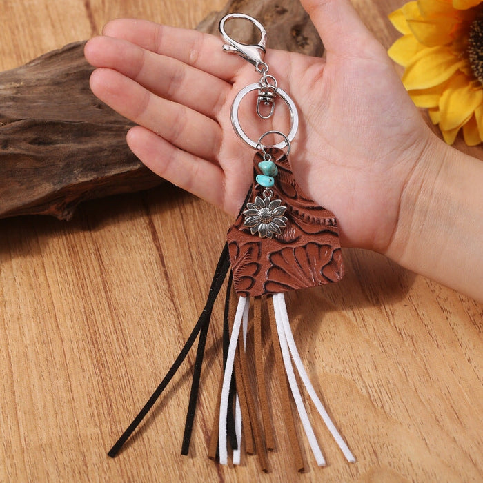 Wholesale Leather Tassel Turquoise Alloy Sunflower Keychain MOQ≥2 JDC-KC-HeYi001 Keychains 合异 2 Wholesale Jewelry JoyasDeChina Joyas De China