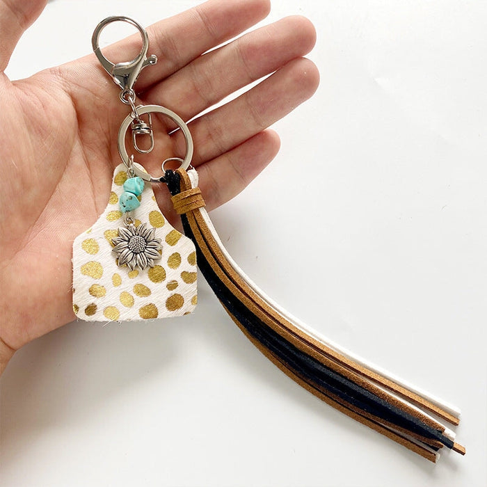 Wholesale Leather Tassel Turquoise Alloy Sunflower Keychain MOQ≥2 JDC-KC-HeYi001 Keychains 合异 Wholesale Jewelry JoyasDeChina Joyas De China