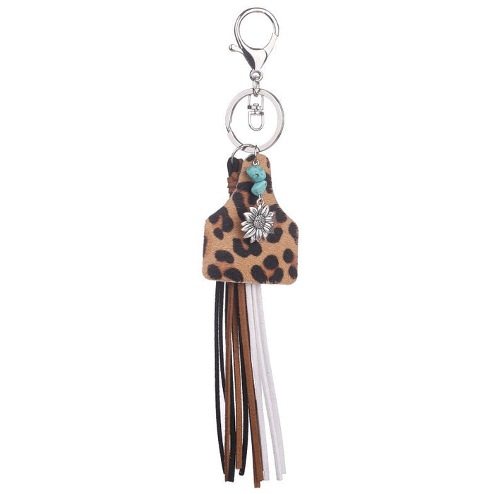 Wholesale Leather Tassel Turquoise Alloy Sunflower Keychain MOQ≥2 JDC-KC-HeYi001 Keychains 合异 Wholesale Jewelry JoyasDeChina Joyas De China