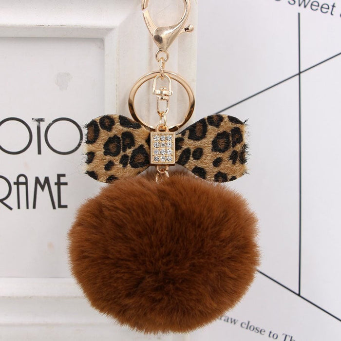 Wholesale Leopard Print Bow Imitation Rex Rabbit Fur Ball Alloy Pom Pom Keychain JDC-KC-Zuge010 Keychains 祖格 dark brown / Wholesale Jewelry JoyasDeChina Joyas De China