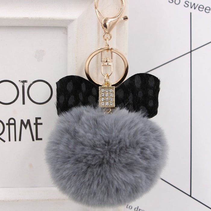 Wholesale Leopard Print Bow Imitation Rex Rabbit Fur Ball Alloy Pom Pom Keychain JDC-KC-Zuge010 Keychains 祖格 dark grey-black / Wholesale Jewelry JoyasDeChina Joyas De China