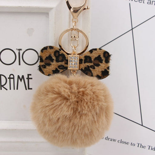 Wholesale Leopard Print Bow Imitation Rex Rabbit Fur Ball Alloy Pom Pom Keychain JDC-KC-Zuge010 Keychains 祖格 khaki / Wholesale Jewelry JoyasDeChina Joyas De China