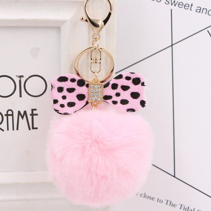 Wholesale Leopard Print Bow Imitation Rex Rabbit Fur Ball Alloy Pom Pom Keychain JDC-KC-Zuge010 Keychains 祖格 light pink / Wholesale Jewelry JoyasDeChina Joyas De China