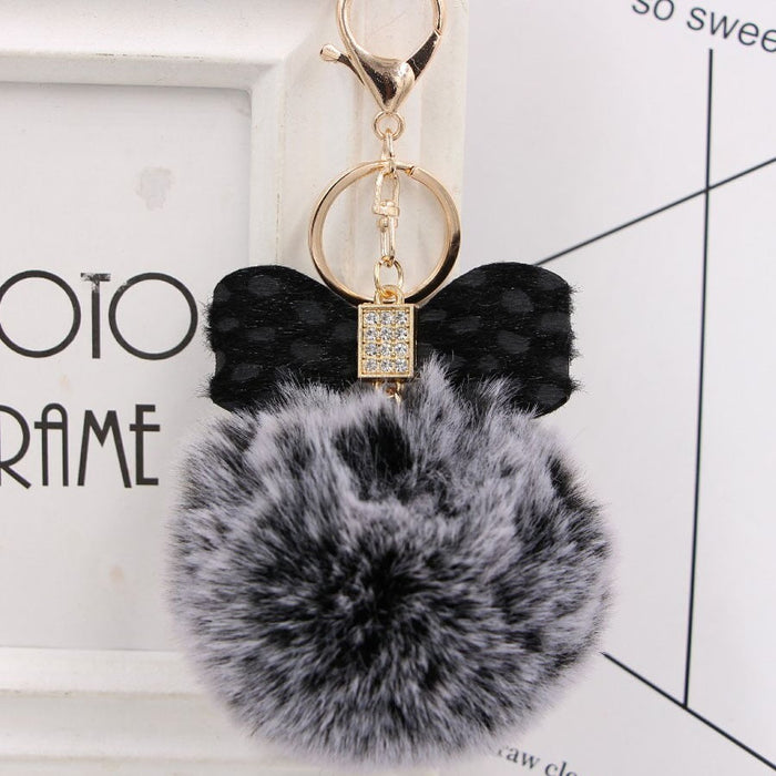 Wholesale Leopard Print Bow Imitation Rex Rabbit Fur Ball Alloy Pom Pom Keychain JDC-KC-Zuge010 Keychains 祖格 Two-tone black-black / Wholesale Jewelry JoyasDeChina Joyas De China