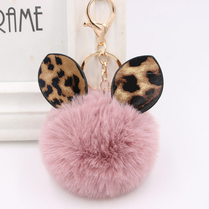 Wholesale Leopard Print Rabbit Ears Imitation Rex Rabbit Fur Ball Pom Pom Keychain JDC-KC-Zuge007 Keychains 祖格 bean paste color / Wholesale Jewelry JoyasDeChina Joyas De China