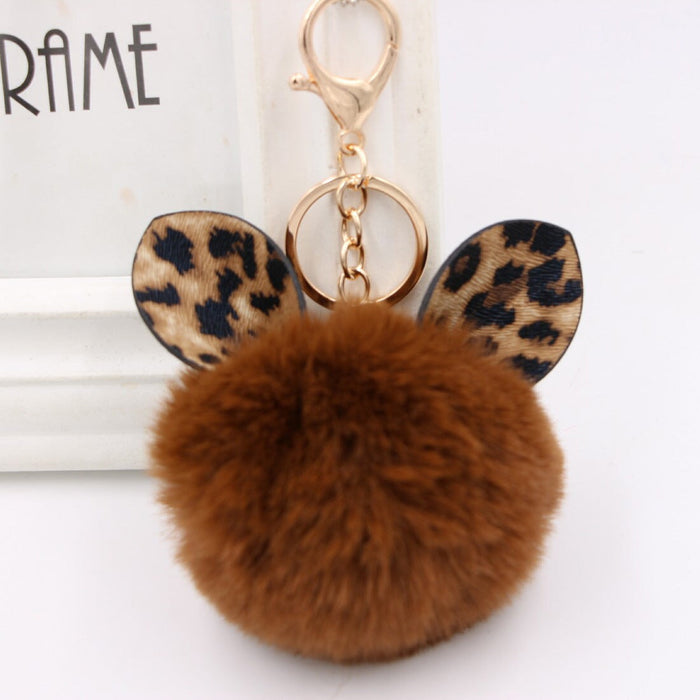 Wholesale Leopard Print Rabbit Ears Imitation Rex Rabbit Fur Ball Pom Pom Keychain JDC-KC-Zuge007 Keychains 祖格 brown / Wholesale Jewelry JoyasDeChina Joyas De China