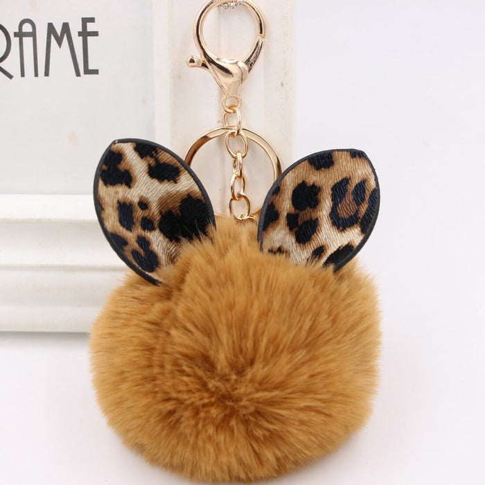 Wholesale Leopard Print Rabbit Ears Imitation Rex Rabbit Fur Ball Pom Pom Keychain JDC-KC-Zuge007 Keychains 祖格 coffee color / Wholesale Jewelry JoyasDeChina Joyas De China