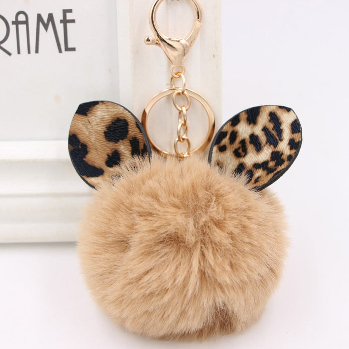 Wholesale Leopard Print Rabbit Ears Imitation Rex Rabbit Fur Ball Pom Pom Keychain JDC-KC-Zuge007 Keychains 祖格 khaki / Wholesale Jewelry JoyasDeChina Joyas De China