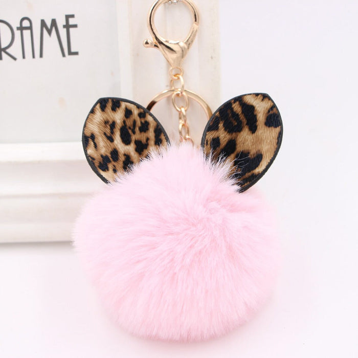 Wholesale Leopard Print Rabbit Ears Imitation Rex Rabbit Fur Ball Pom Pom Keychain JDC-KC-Zuge007 Keychains 祖格 light pink / Wholesale Jewelry JoyasDeChina Joyas De China