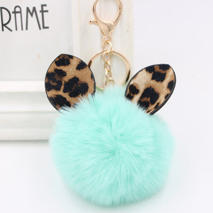 Wholesale Leopard Print Rabbit Ears Imitation Rex Rabbit Fur Ball Pom Pom Keychain JDC-KC-Zuge007 Keychains 祖格 Mint Green / Wholesale Jewelry JoyasDeChina Joyas De China