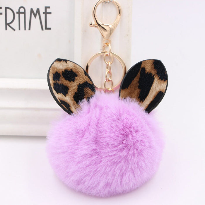 Wholesale Leopard Print Rabbit Ears Imitation Rex Rabbit Fur Ball Pom Pom Keychain JDC-KC-Zuge007 Keychains 祖格 purple / Wholesale Jewelry JoyasDeChina Joyas De China