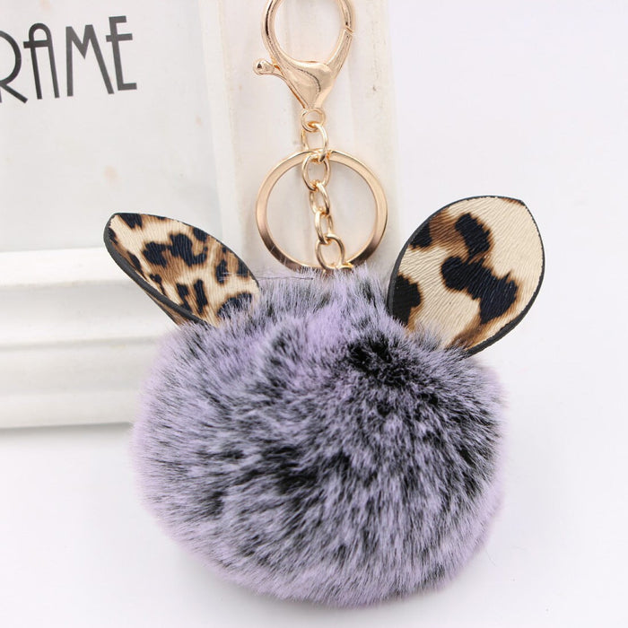 Wholesale Leopard Print Rabbit Ears Imitation Rex Rabbit Fur Ball Pom Pom Keychain JDC-KC-Zuge007 Keychains 祖格 two-tone black / Wholesale Jewelry JoyasDeChina Joyas De China