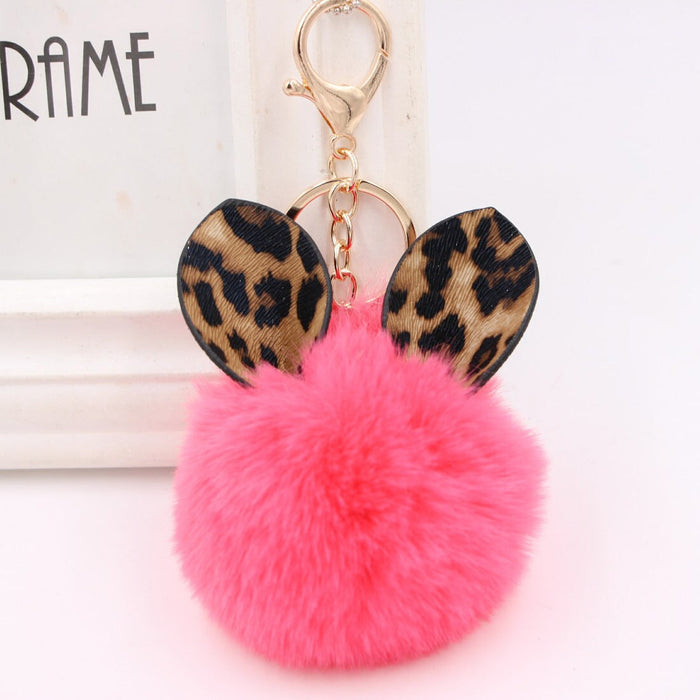 Wholesale Leopard Print Rabbit Ears Imitation Rex Rabbit Fur Ball Pom Pom Keychain JDC-KC-Zuge007 Keychains 祖格 watermelon red / Wholesale Jewelry JoyasDeChina Joyas De China