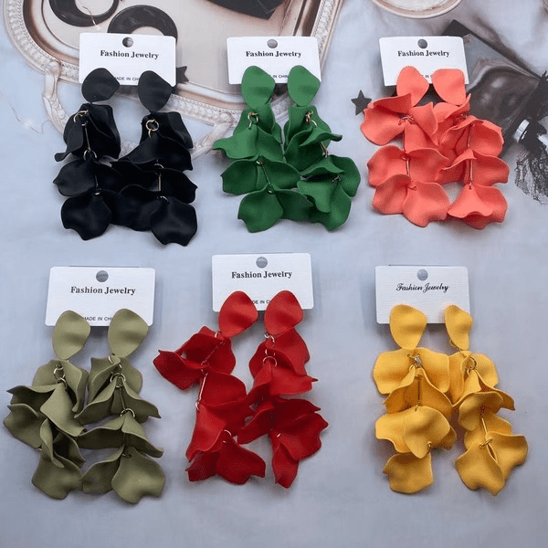 Wholesale Long Fringed Multicolor Floral Lacquer Stud Earrings JDC-ES-CHIC001 Earrings 赤茶 Wholesale Jewelry JoyasDeChina Joyas De China