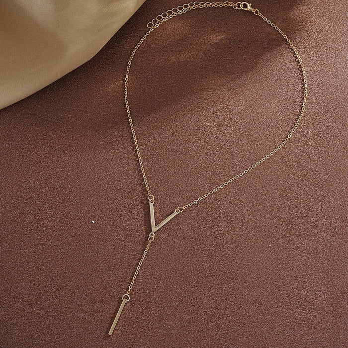 Wholesale long women's necklace elegant sweater chain V-shaped long pendant titanium steel necklace for women Necklaces JoyasDeChina Wholesale Jewelry JoyasDeChina Joyas De China