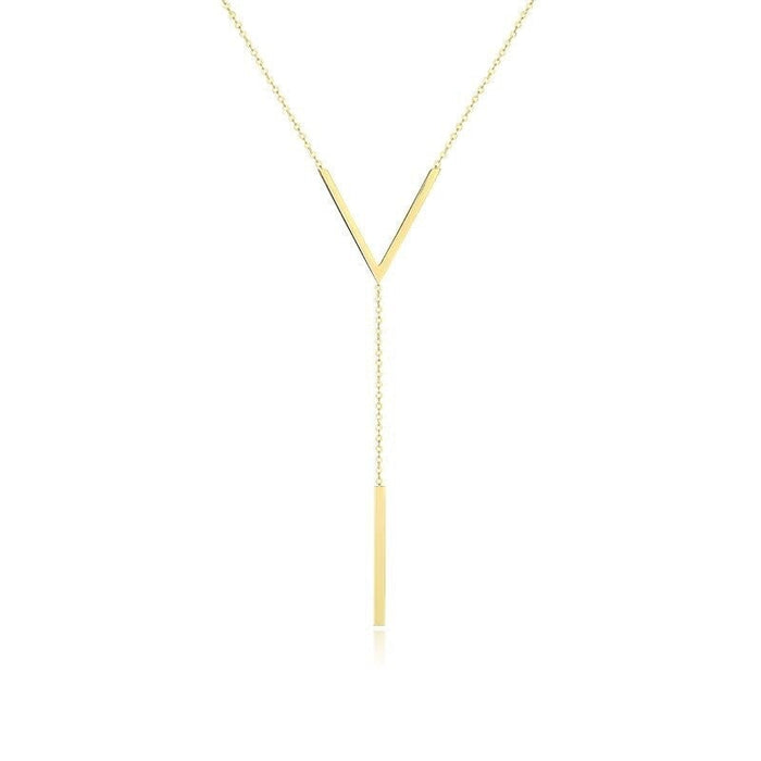 Wholesale long women's necklace elegant sweater chain V-shaped long pendant titanium steel necklace for women Necklaces JoyasDeChina Wholesale Jewelry JoyasDeChina Joyas De China