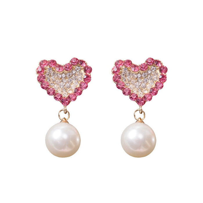 Wholesale love full diamond fringe pink pearl earrings JDC-ES-Sideng021 Earrings 思登 Wholesale Jewelry JoyasDeChina Joyas De China