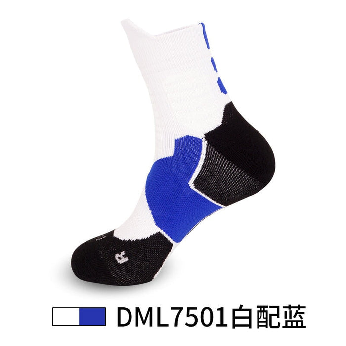 Wholesale Men's Basketball Socks Spandex Sports Socks Mid Tube Badminton Socks JDC-SK-LingTu009 Sock 领途 Adult white blue Wholesale Jewelry JoyasDeChina Joyas De China