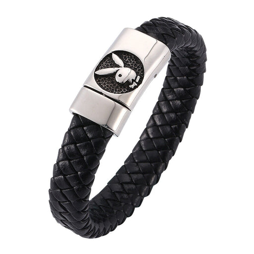 Wholesale Men's Genuine Leather Rabbit Stainless Steel Magnet Buckle Bracelet JDC-BT-RShen033 Bracelet 日盛 Wholesale Jewelry JoyasDeChina Joyas De China